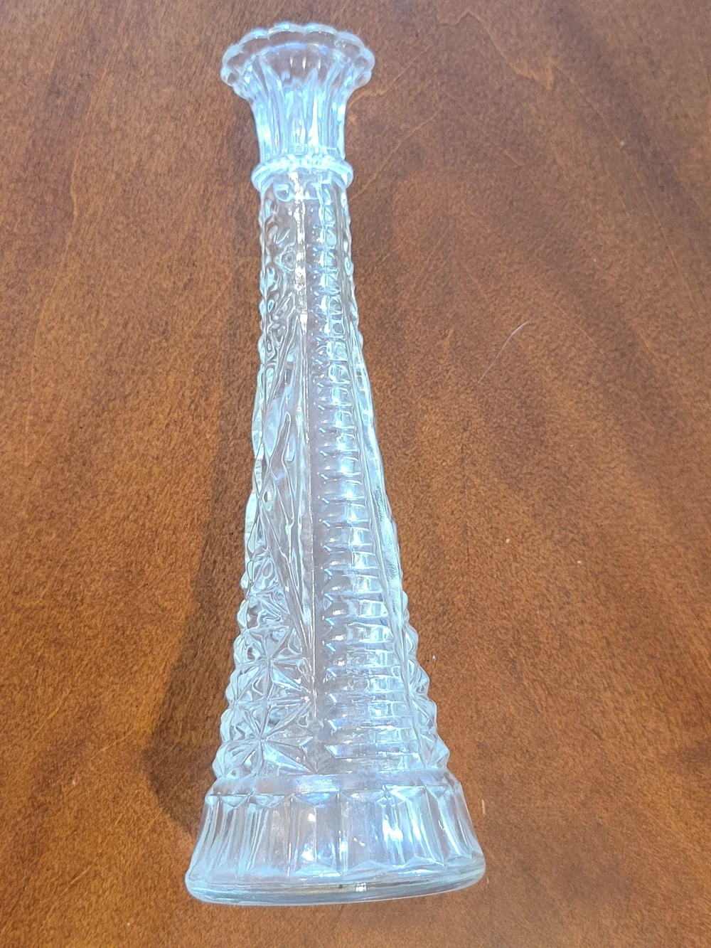 Anchor Hocking Stars and Bars Pattern Pressed‎ Glass Bud Vase 9 Inch